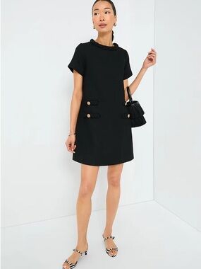 Tuckernuck Jackie Tweed Black Short-Sleeve Mini Shift Dress